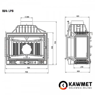 Фото2.Камінна топка KAWMET W4 трьохстороння (14,5 kW)